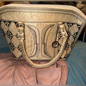 Banda Bags Damar Large Ivory, Gold and Black Tote Bag. NWT